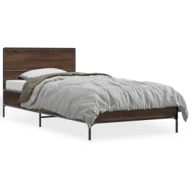 Engineered wood bed frame oak brown metal 100x200 cm by vidaXL, Beds and slatted bases - Ref: Foro24-845526, Price: 75,43 €, ...