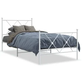 Metal bed frame with headboard and footboard white 90x200 cm by vidaXL, Beds and slatted bases - Ref: Foro24-376562, Price: 6...