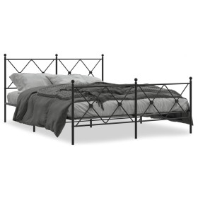 Black metal headboard and footboard bed frame 150x200 cm by vidaXL, Beds and slatted bases - Ref: Foro24-376522, Price: 132,7...
