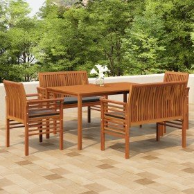 Set comedor de jardín 5 pzas y cojines madera maciza de acacia