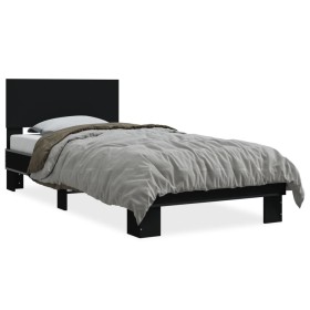 Engineered wood and black metal bed frame 100x200 cm by vidaXL, Beds and slatted bases - Ref: Foro24-845802, Price: 78,76 €, ...