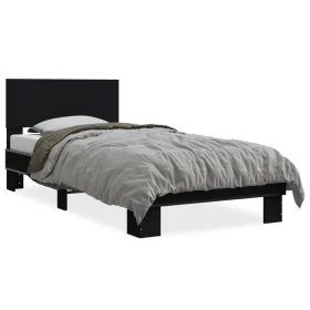 Engineered wood and black metal bed frame 100x200 cm by vidaXL, Beds and slatted bases - Ref: Foro24-845802, Price: 78,01 €, ...