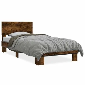 Engineered wood bed frame metal smoke oak 75x190 cm by vidaXL, Beds and slatted bases - Ref: Foro24-845814, Price: 84,74 €, D...