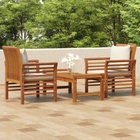 Set de muebles para jardín 3 piezas con cojines madera acacia
