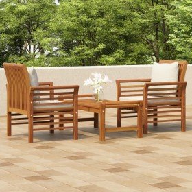 Set de muebles para jardín 3 piezas con cojines madera acacia