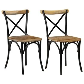 Stühle mit gekreuzter Rückenlehne 2 Stk. massives Mangoholz schwarz von vidaXL, Essstühle - Ref: Foro24-247316, Preis: 271,52...