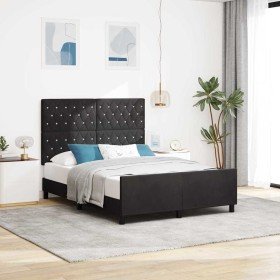 Estructura de cama con cabecera Negro 140 x 190 cm Terciopelo en Camas y somieres | Comprar online en Foro24