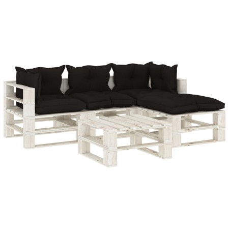 Set muebles de palets de jardín 5 pzas madera cojines negros