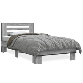 Estructura cama madera ingeniería metal gris Sonoma 90x200 cm de vidaXL, Camas y somieres - Ref: Foro24-845655, Precio: 95,05...