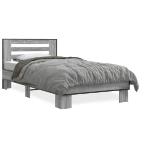 Sonoma gray metal engineered wood bed frame 90x200 cm by vidaXL, Beds and slatted bases - Ref: Foro24-845655, Price: 93,88 €,...
