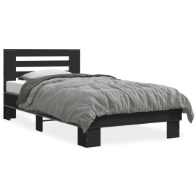 Black engineered wood and metal bed frame 75x190 cm by vidaXL, Beds and slatted bases - Ref: Foro24-845657, Price: 90,94 €, D...