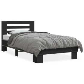 Black engineered wood and metal bed frame 75x190 cm by vidaXL, Beds and slatted bases - Ref: Foro24-845657, Price: 89,83 €, D...