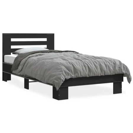 Black engineered wood and metal bed frame 75x190 cm by vidaXL, Beds and slatted bases - Ref: Foro24-845657, Price: 89,83 €, D...