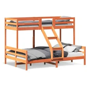 Solid wax brown pine wood bunk bed 80x200/140x200 cm by vidaXL, Beds and slatted bases - Ref: Foro24-3207168, Price: 359,10 €...