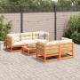 Set de sofás jardín 6 pzas con cojines madera pino marrón cera