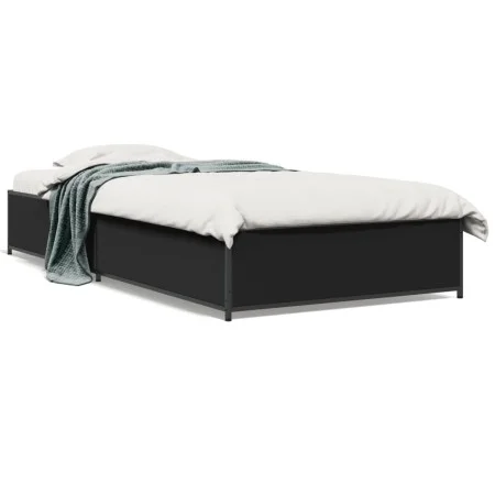 Estructura de cama madera de ingeniería y metal negro 90x200 cm de vidaXL, Camas y somieres - Ref: Foro24-845111, Precio: 87,...