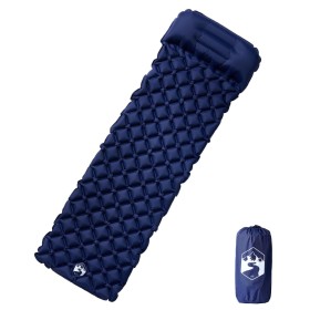 Colchón de camping inflable con almohada 1 persona azul marino