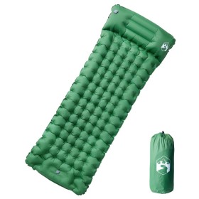 Colchón de camping autoinflable con almohada 1 persona verde