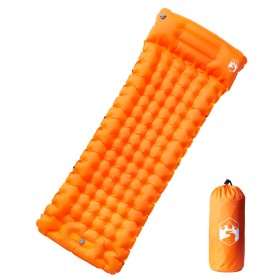 Colchón de camping autoinflable con almohada 1 persona naranja