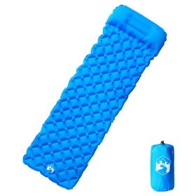 Colchón de camping inflable con almohada 1 persona azul