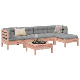 Set de sofás jardín 6 pzas con cojines madera abeto Douglas