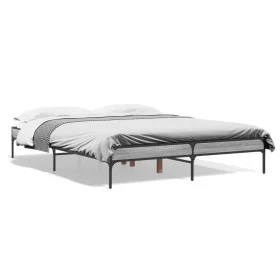 Sonoma gray metal engineered wood bed frame 150x200 cm by vidaXL, Beds and slatted bases - Ref: Foro24-845014, Price: 91,71 €...