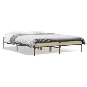 Sonoma oak metal engineered wood bed frame 140x190 cm by vidaXL, Beds and slatted bases - Ref: Foro24-845037, Price: 104,97 €...