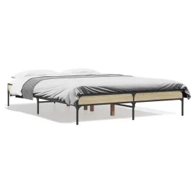 Sonoma oak metal engineered wood bed frame 135x190 cm by vidaXL, Beds and slatted bases - Ref: Foro24-845042, Price: 84,63 €,...