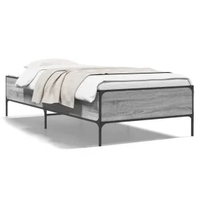 Sonoma gray metal engineered wood bed frame 90x200 cm by vidaXL, Beds and slatted bases - Ref: Foro24-844969, Price: 70,40 €,...