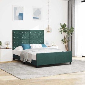 Estructura de cama Verde oscuro 140 x 190 cm Terciopelo Estructura de cama Verde oscuro 140 x 190 cm Terciopelo