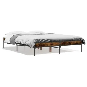 Engineered wood bed frame metal smoked oak 120x200cm by vidaXL, Beds and slatted bases - Ref: Foro24-845023, Price: 98,87 €, ...