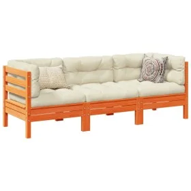 3-piece garden sofa set with wax-brown pine wood cushions by vidaXL, Garden sets - Ref: Foro24-3299272, Price: 267,51 €, Disc...
