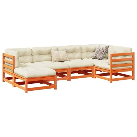 Gartensofa-Set 6-teilig, massives Kiefernholz, wachsbraun von vidaXL, Gartensets - Ref: Foro24-3299520, Preis: 381,83 €, Raba...