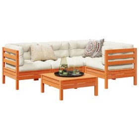 Set de sofás jardín 5 pzas con cojines madera pino marrón cera by vidaXL, Garden sets - Ref: Foro24-3299427, Price: 444,28 €,...