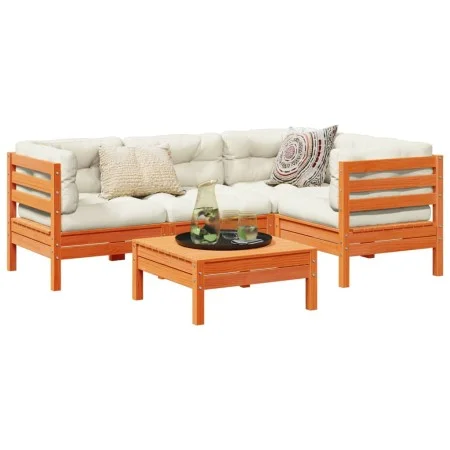 Set de sofás jardín 5 pzas con cojines madera pino marrón cera by vidaXL, Garden sets - Ref: Foro24-3299427, Price: 426,79 €,...