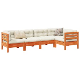5-piece garden sofa set with wax-brown pine wood cushions by vidaXL, Garden sets - Ref: Foro24-3299438, Price: 464,13 €, Disc...