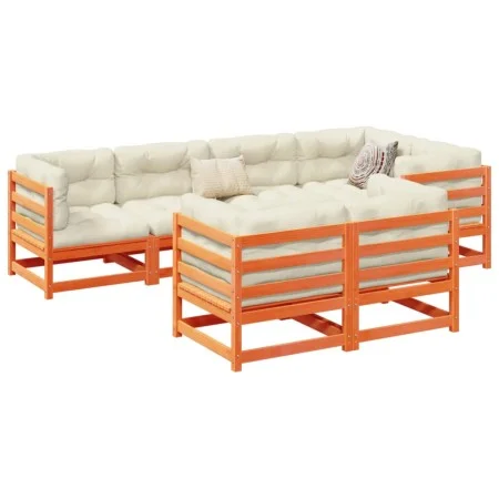 Gartensofa-Set 7-teilig, massives Kiefernholz, wachsbraun von vidaXL, Gartensets - Ref: Foro24-3299490, Preis: 468,56 €, Raba...