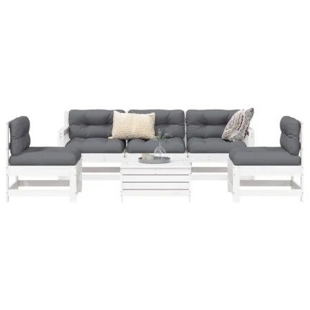 Gartensofa-Set 6-teilig aus massivem weißem Kiefernholz von vidaXL, Gartensets - Ref: Foro24-3250745, Preis: 390,13 €, Rabatt: %
