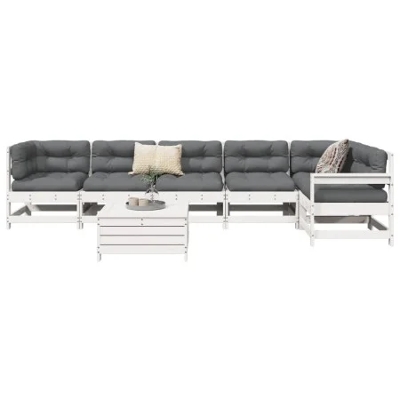 Gartensofa-Set 7-teilig aus massivem weißem Kiefernholz von vidaXL, Gartensets - Ref: Foro24-3250881, Preis: 463,41 €, Rabatt: %