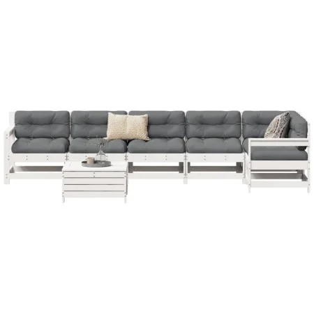 Gartensofa-Set 7-teilig aus massivem weißem Kiefernholz von vidaXL, Gartensets - Ref: Foro24-3250897, Preis: 454,02 €, Rabatt: %