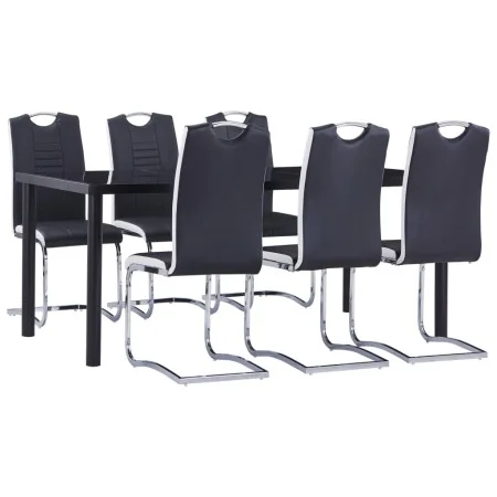Juego de comedor 7 piezas cuero sintético negro de vidaXL, muebles para cocinas y comedores - Ref: Foro24-3053111, Precio: 68...