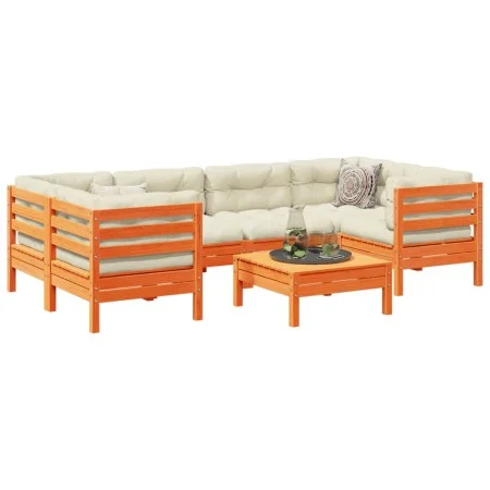 Set de sofás jardín 7 pzas con cojines madera pino marrón cera by vidaXL, Garden sets - Ref: Foro24-3299316, Price: 569,49 €,...