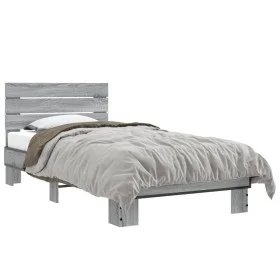 Sonoma-graues Metall-Holzwerkstoff-Bettgestell, 75 x 190 cm von vidaXL, Betten und Lattenroste - Ref: Foro24-845750, Preis: 6...