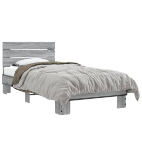 Sonoma gray metal engineered wood bed frame 75x190 cm by vidaXL, Beds and slatted bases - Ref: Foro24-845750, Price: 67,38 €,...