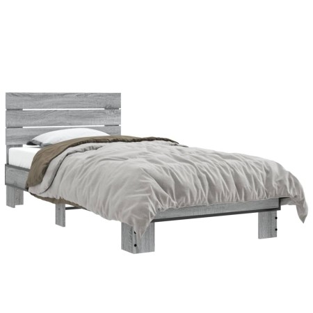 Sonoma-graues Metall-Holzwerkstoff-Bettgestell, 75 x 190 cm von vidaXL, Betten und Lattenroste - Ref: Foro24-845750, Preis: 6...