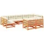 Set de sofás jardín 9 pzas con cojines madera pino marrón cera de vidaXL, Conjuntos de jardín - Ref: Foro24-3299630, Precio: ...