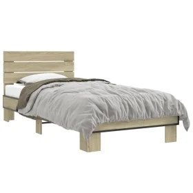 Sonoma oak metal engineered wood bed frame 100x200 cm by vidaXL, Beds and slatted bases - Ref: Foro24-845738, Price: 78,18 €,...