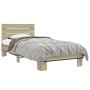 Sonoma oak metal engineered wood bed frame 100x200 cm by vidaXL, Beds and slatted bases - Ref: Foro24-845738, Price: 70,91 €,...