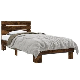 Engineered wood bed frame metal smoked oak 90x200 cm by vidaXL, Beds and slatted bases - Ref: Foro24-845744, Price: 91,50 €, ...