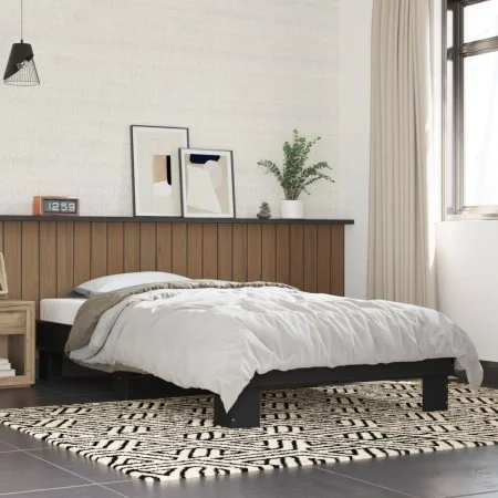 Black engineered wood and metal bed frame 75x190 cm by vidaXL, Beds and slatted bases - Ref: Foro24-845877, Price: 58,26 €, D...